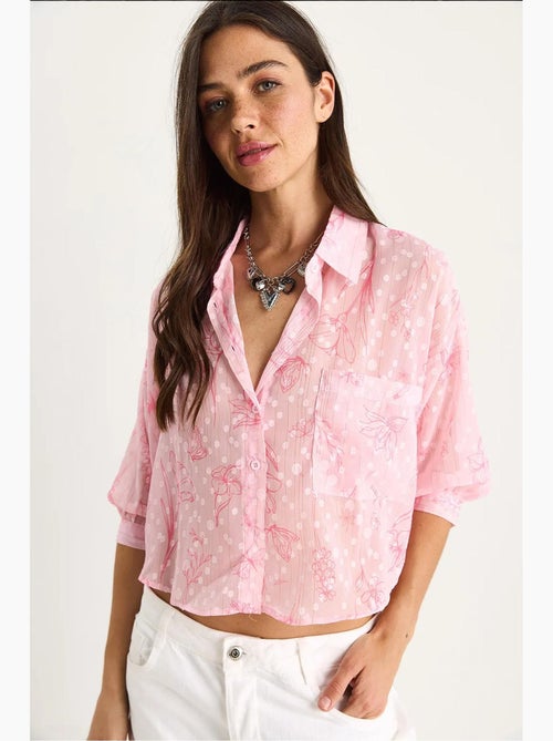 Camicia button-up in jacquard floreale a maniche corte con tasca lucci - Kiabi Camicia button-up in jacquard floreale a maniche corte con tasca lucci - Kiabi