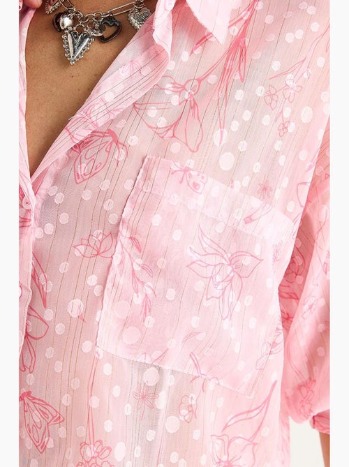Camicia button-up in jacquard floreale a maniche corte con tasca lucci - Kiabi Camicia button-up in jacquard floreale a maniche corte con tasca lucci - Kiabi