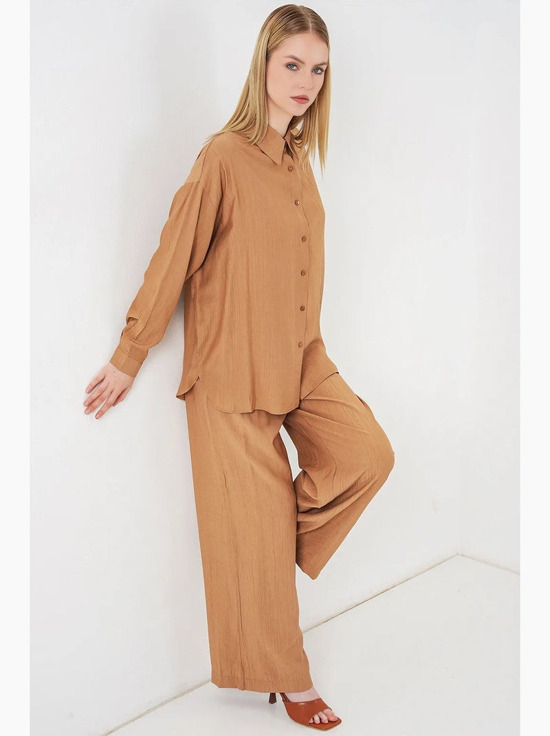 Camicia button-up testurizzata a maniche lunghe bdart Cammello - Kiabi