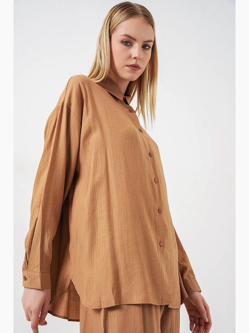 Camicia button-up testurizzata a maniche lunghe bdart Cammello - Kiabi