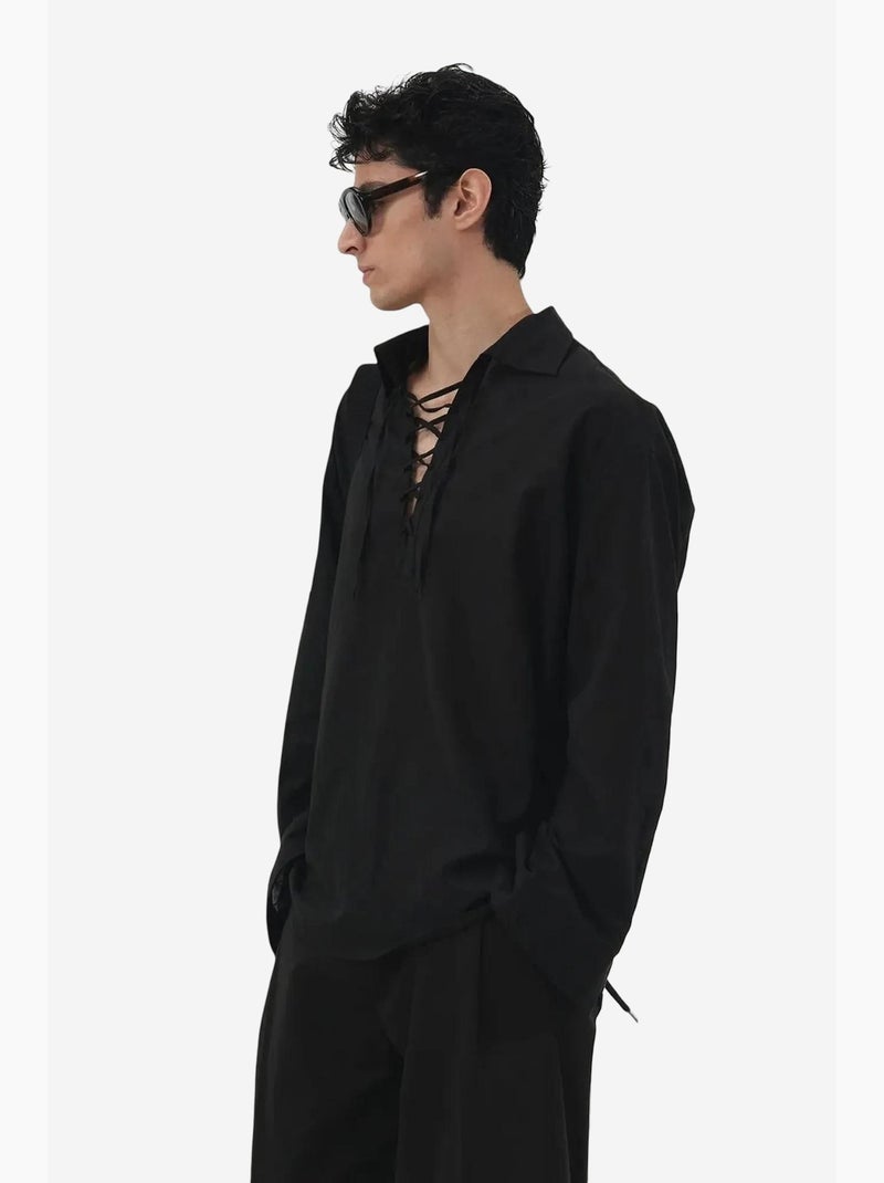 Camicia casual a maniche lunghe con dettaglio a laccio giesto Nero - Kiabi