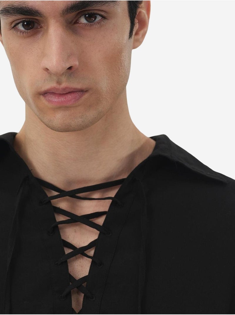 Camicia casual a maniche lunghe con dettaglio a laccio giesto Nero - Kiabi