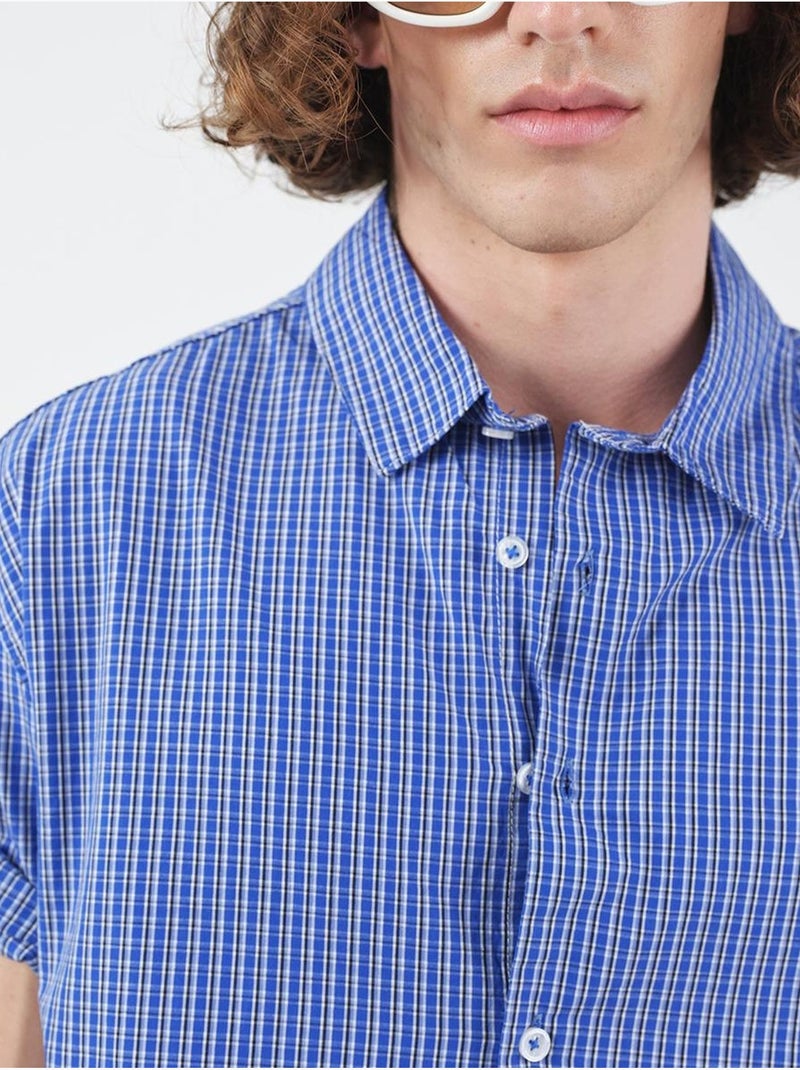 Camicia casual a quadri con bottoni e maniche corte giesto Blu elettrico - Kiabi