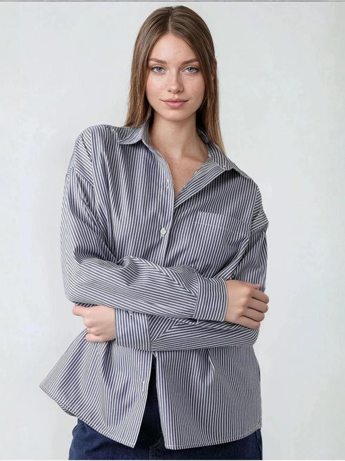 Camicia casual a righe oversize hiccup - Kiabi Camicia casual a righe oversize hiccup - Kiabi