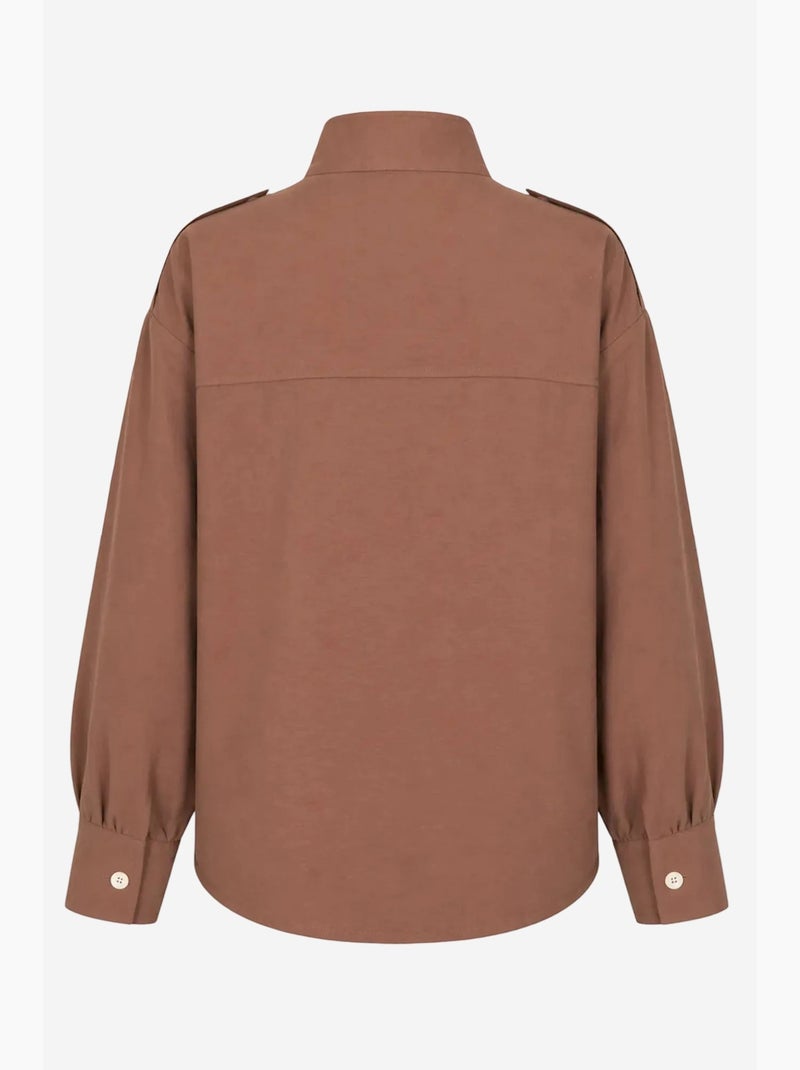 Camicia casual abbottonata con collo alla coreana mixray Marrone chiaro - Kiabi