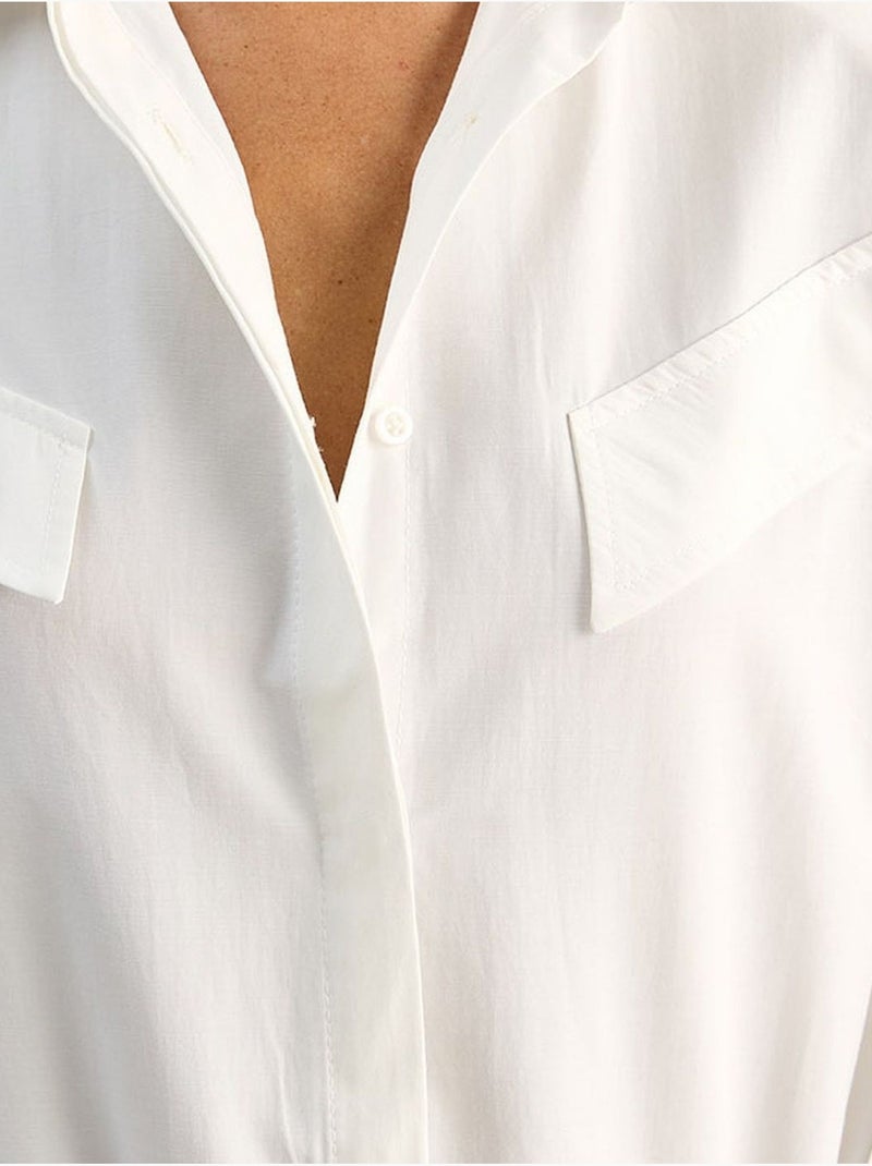 Camicia casual in popeline a maniche lunghe con bottoni e taschino lucci Bianco - Kiabi