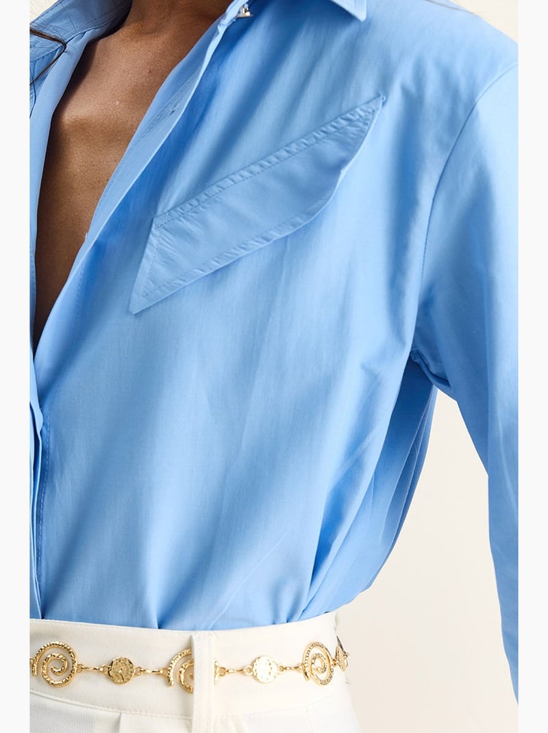 Camicia casual in popeline a maniche lunghe con bottoni e taschino lucci Blu chiaro - Kiabi