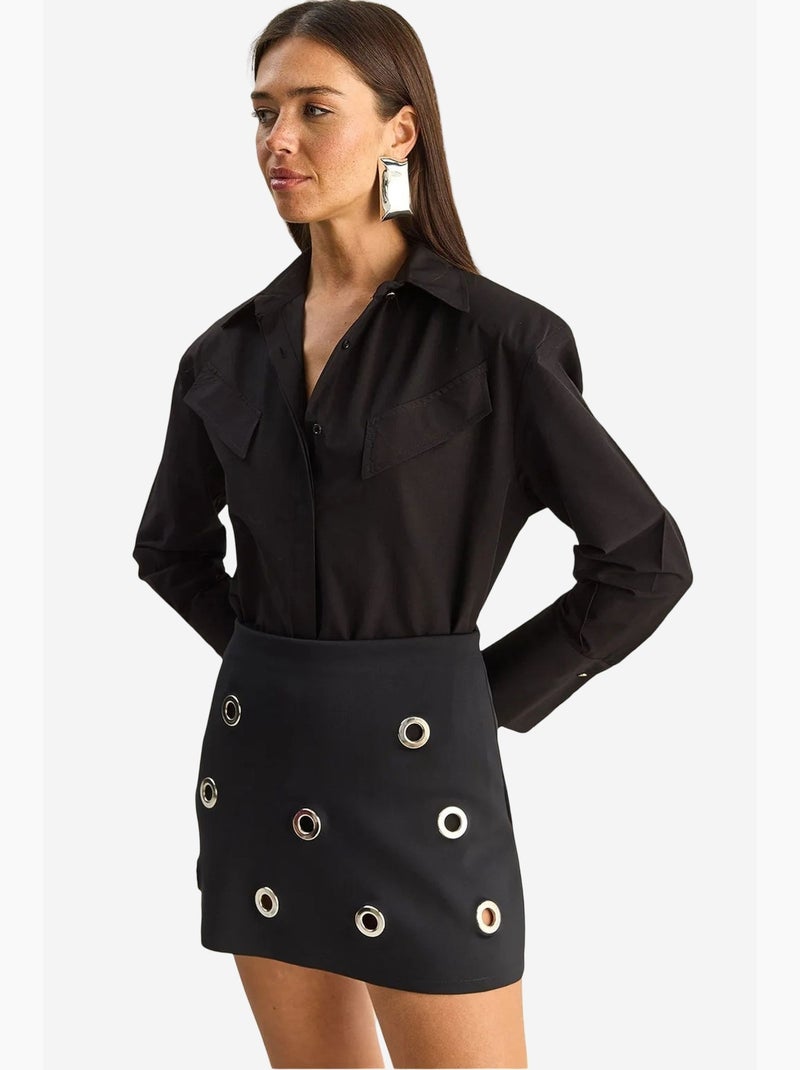 Camicia casual in popeline a maniche lunghe con bottoni e taschino lucci Nero - Kiabi