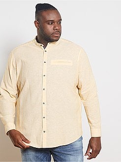 Taglie forti Uomo - Camicia colletto coreana lino e cotone - Kiabi