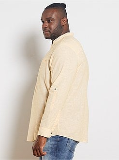 Taglie forti Uomo - Camicia colletto coreana lino e cotone - Kiabi