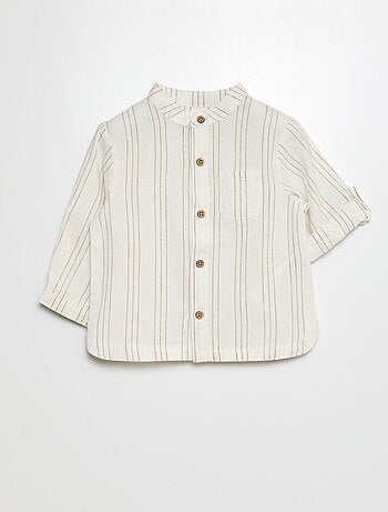 Camicia collo alla coreana con maniche arrotolabili