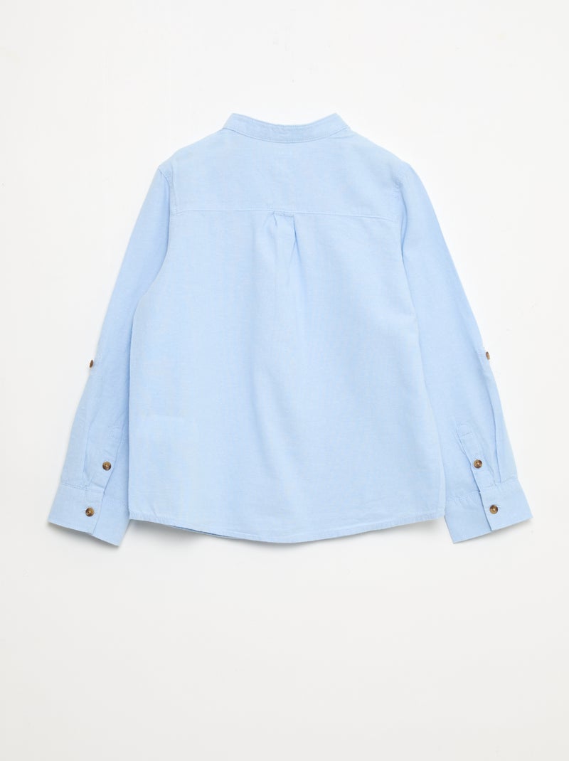 Camicia collo alla coreana in cotone tinta unita Blu - Kiabi