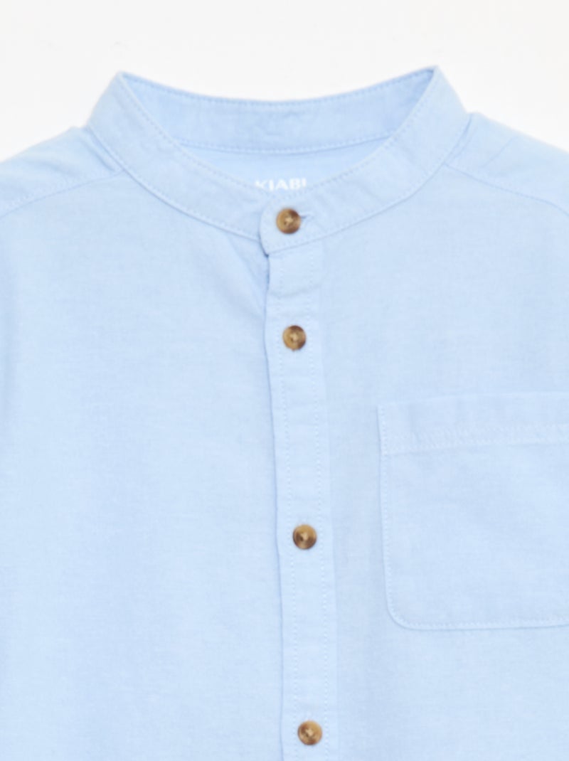 Camicia collo alla coreana in cotone tinta unita Blu - Kiabi