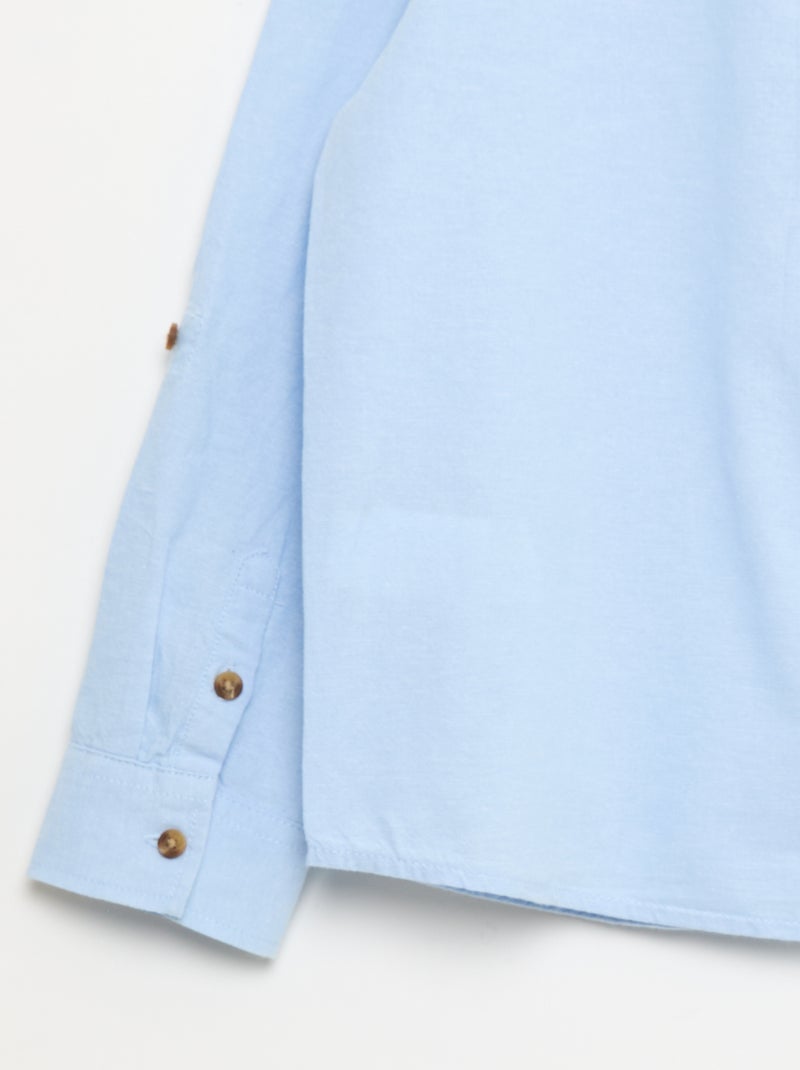 Camicia collo alla coreana in cotone tinta unita Blu - Kiabi