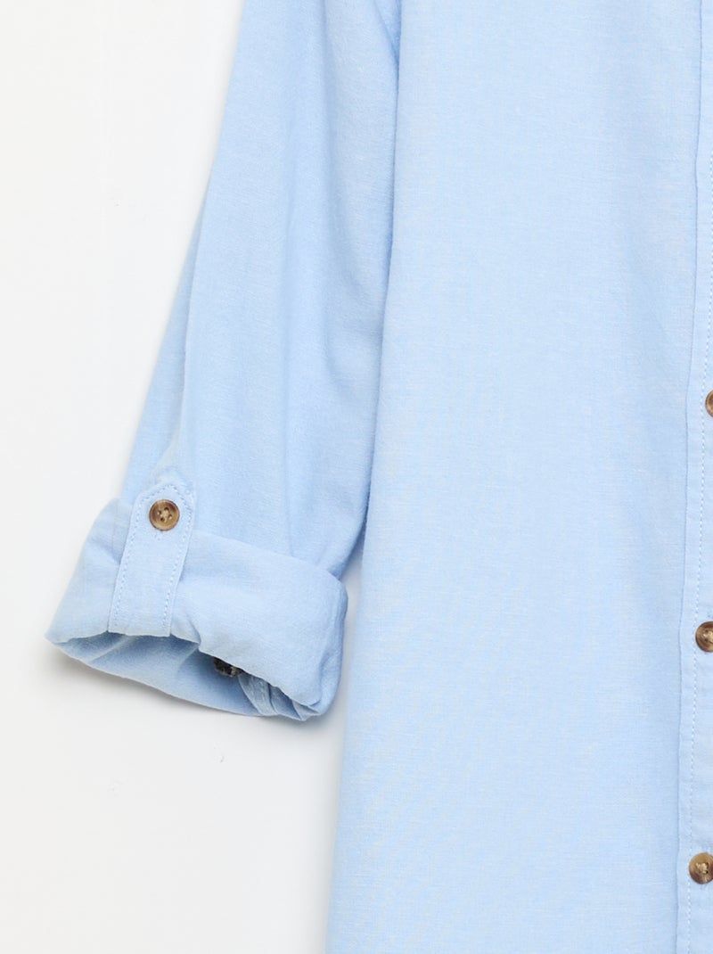 Camicia collo alla coreana in cotone tinta unita Blu - Kiabi