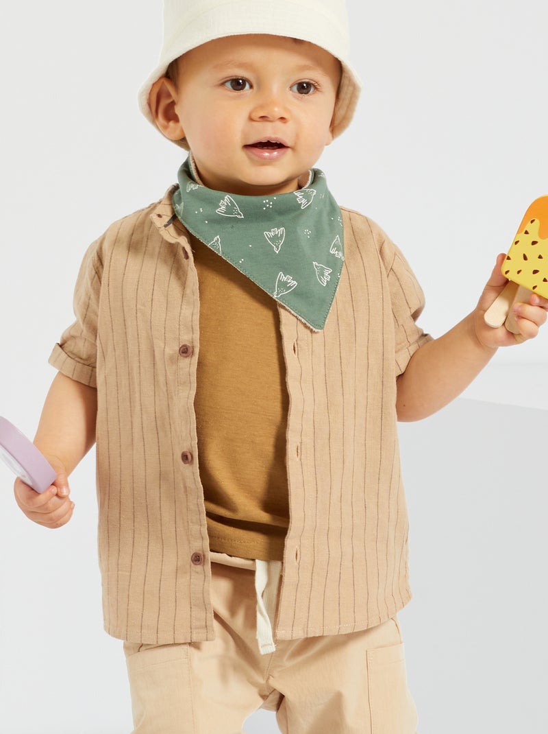 Camicia collo alla coreana in lino BEIGE - Kiabi