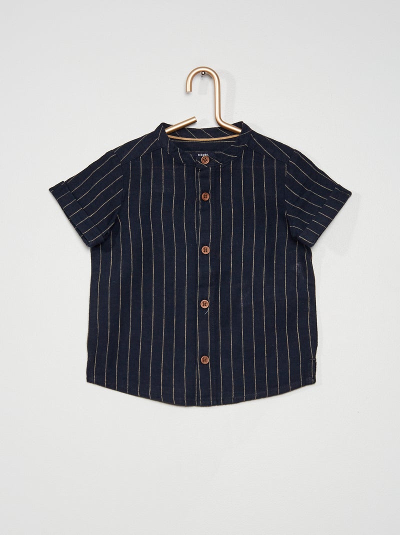 Camicia collo alla coreana in lino BLU - Kiabi