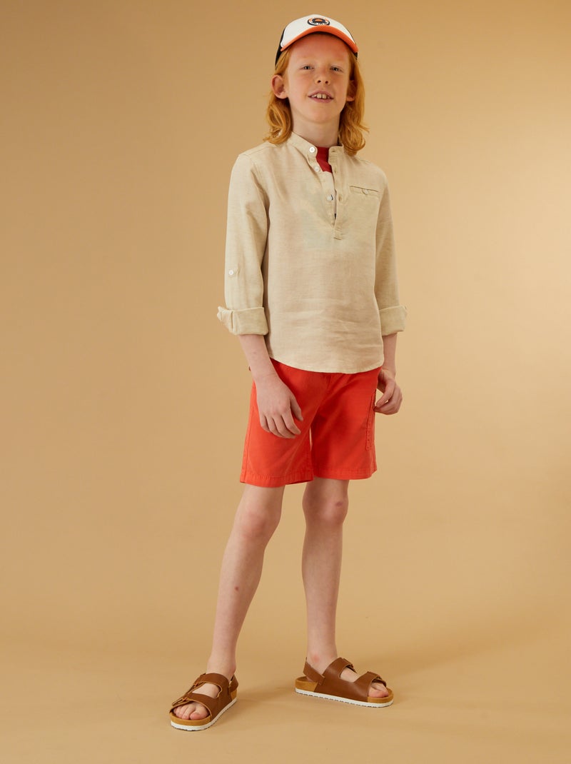 Camicia collo alla coreana in lyocell con lino beige - Kiabi
