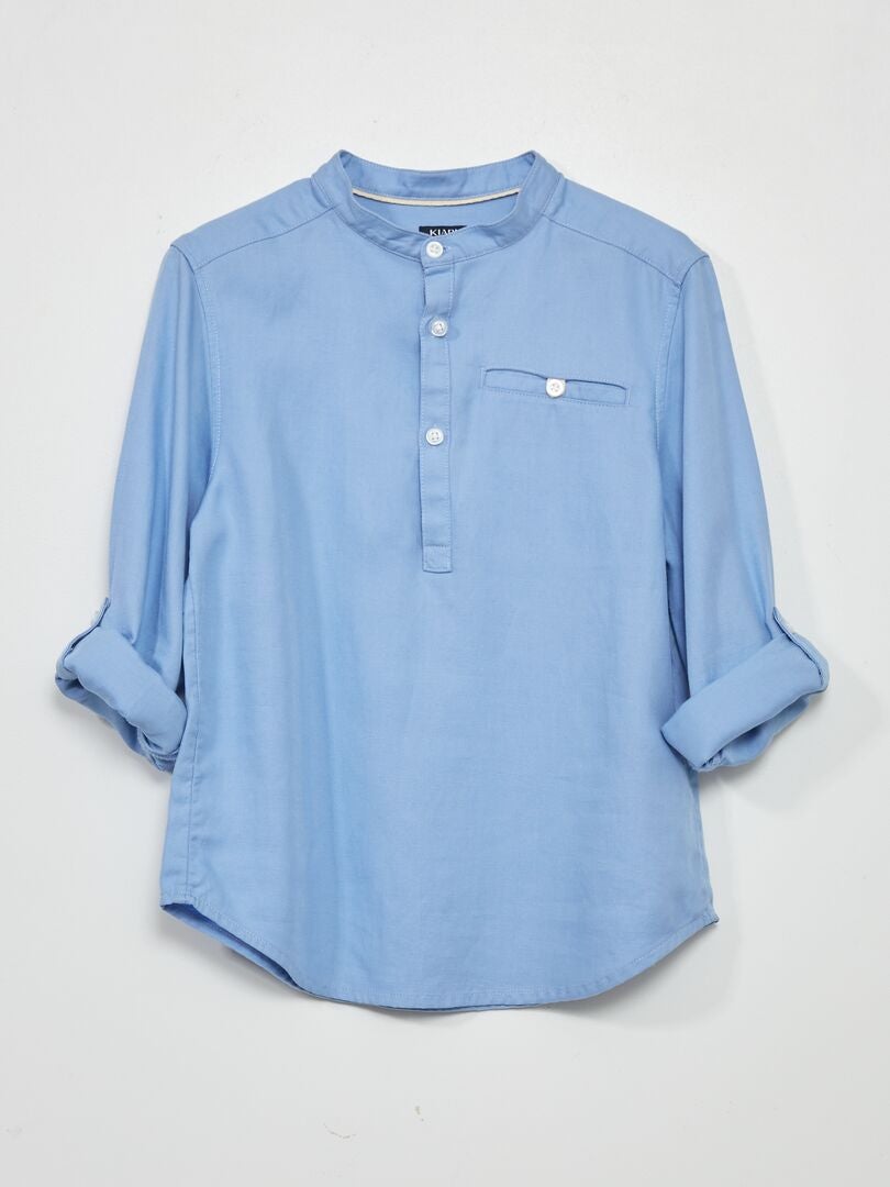 Positano Camicia Coreana Blu In Lino