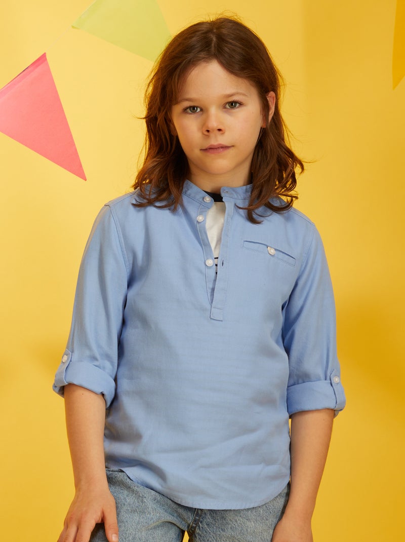 Camicia collo alla coreana in lyocell con lino BLU - Kiabi