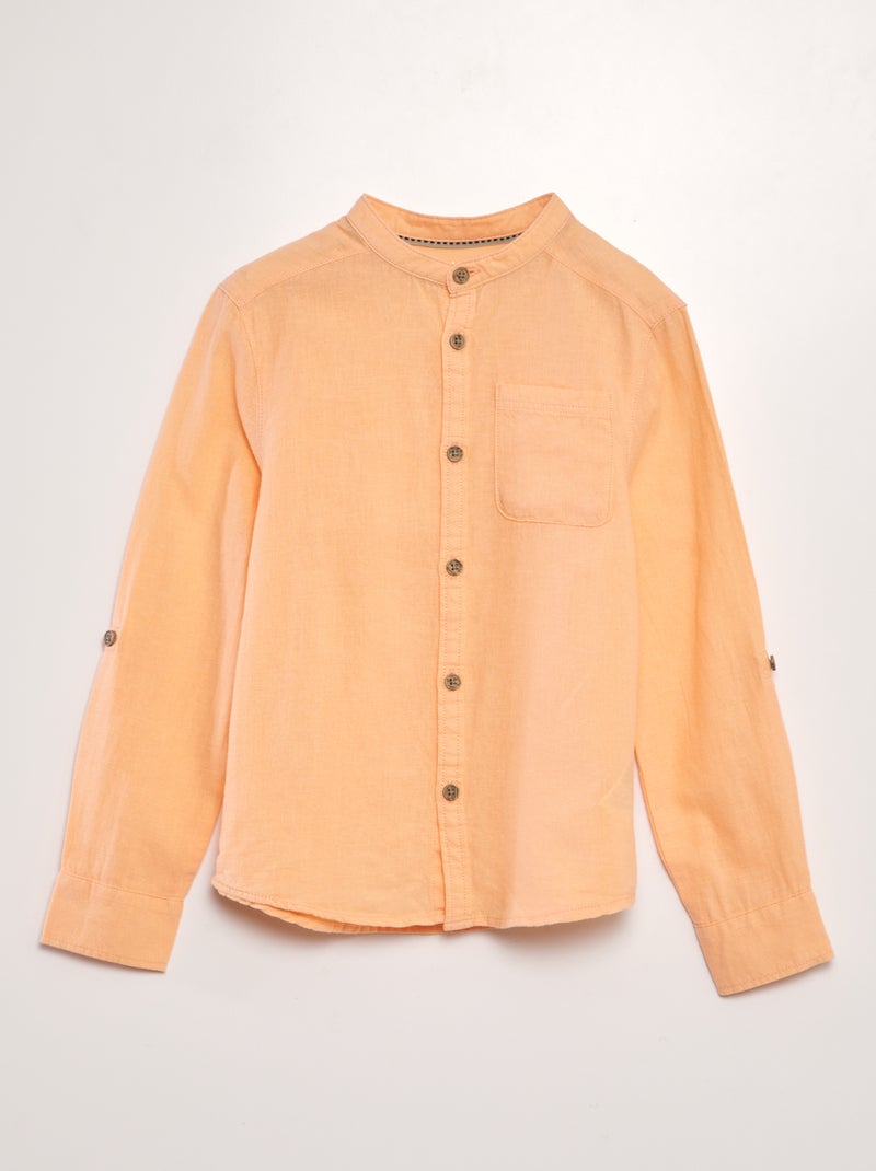 Camicia collo alla coreana in misto lino ARANCIONE - Kiabi