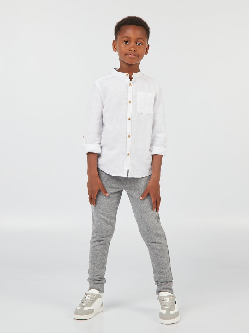 Camicia collo alla coreana in misto lino bianco - Kiabi