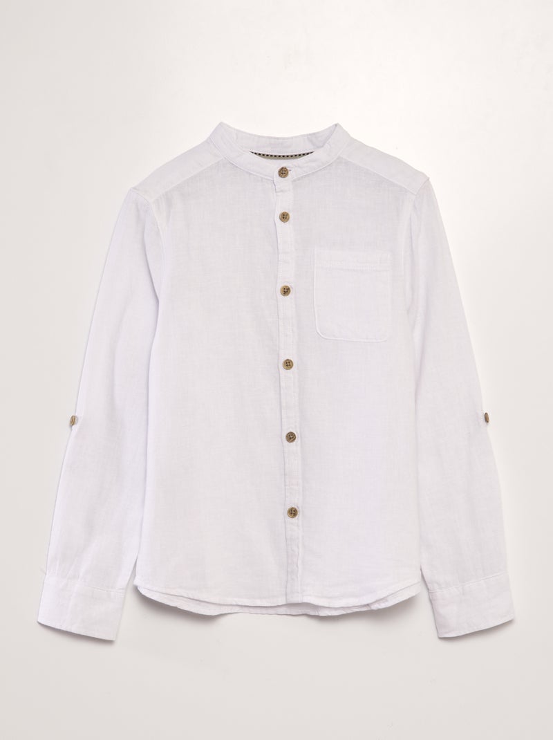 Camicia collo alla coreana in misto lino bianco - Kiabi