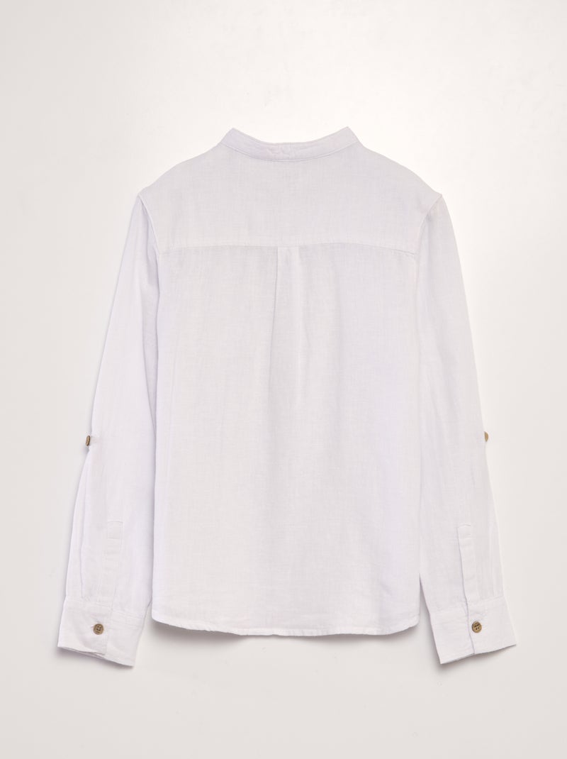 Camicia collo alla coreana in misto lino bianco - Kiabi