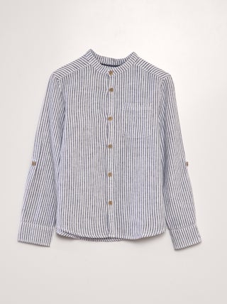 Camicia collo alla coreana in misto lino