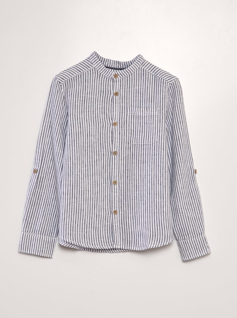 Camicia collo alla coreana in misto lino BLU - Kiabi