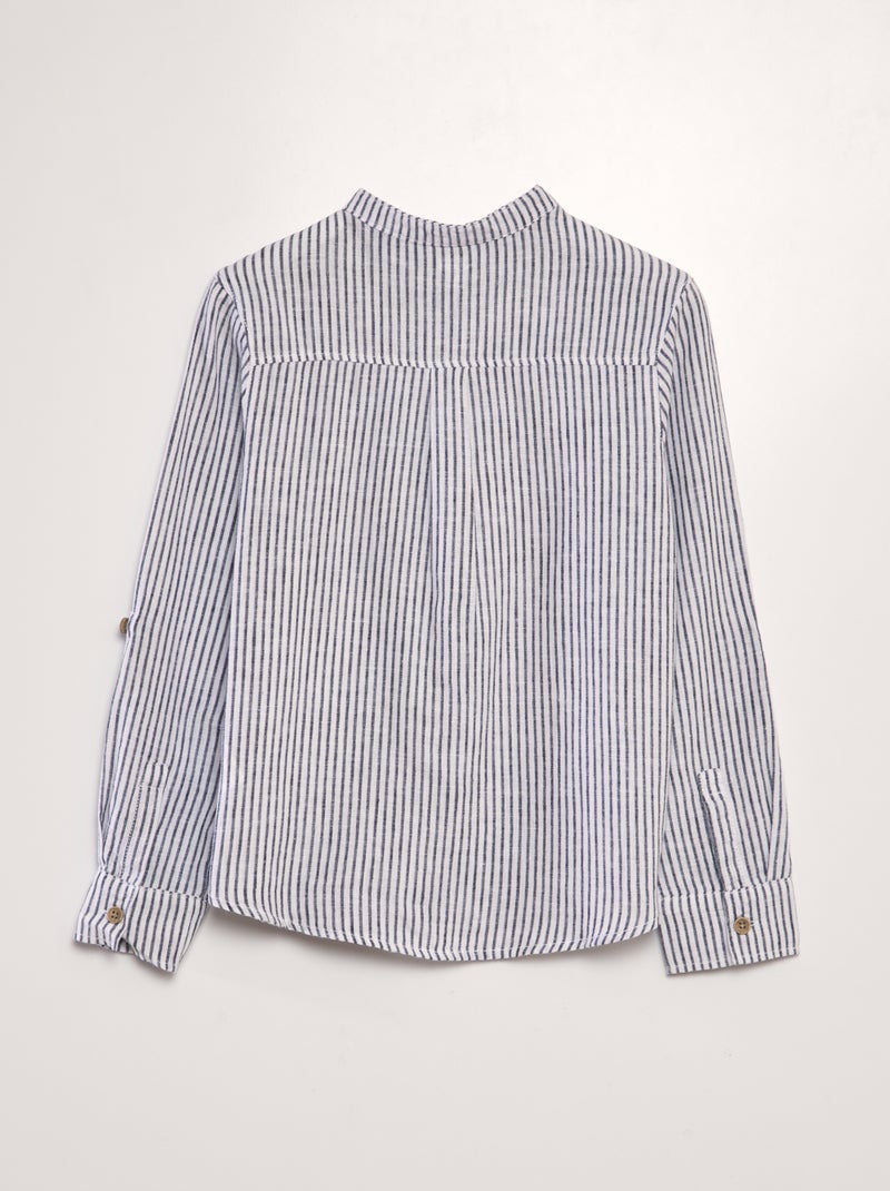 Camicia collo alla coreana in misto lino BLU - Kiabi