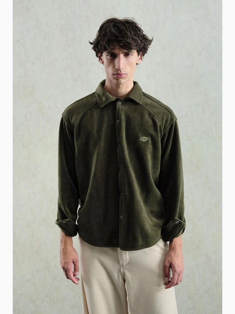 Camicia comfort fit a maniche lunghe testurizzata con ricamo giesto Cachi - Kiabi