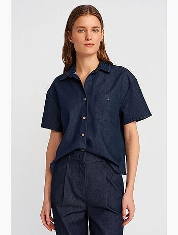 Camicia con bottoni a maniche corte in misto lino dilvin