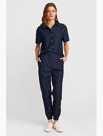 Camicia con bottoni a maniche corte in misto lino dilvin