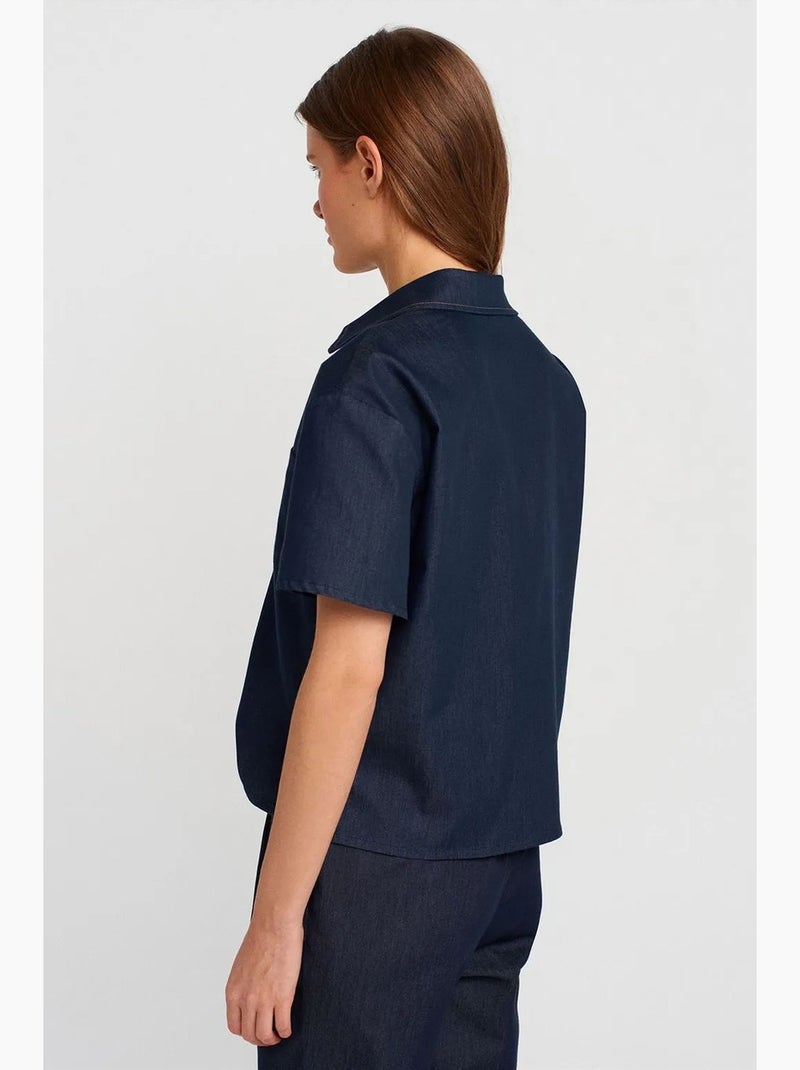 Camicia con bottoni a maniche corte in misto lino dilvin Blu marino - Kiabi