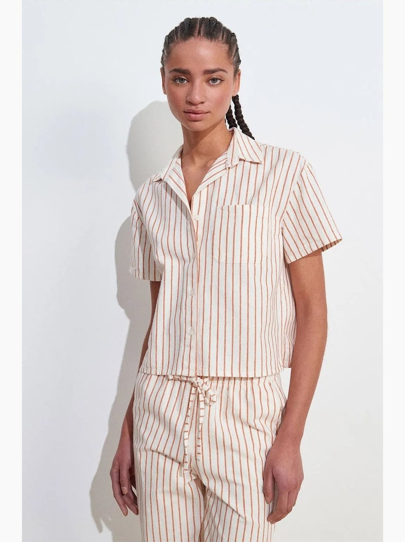 Camicia con bottoni a maniche corte in misto lino dilvin Multicolore - Kiabi
