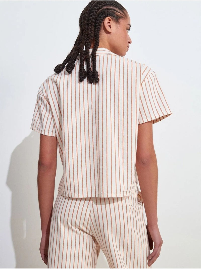 Camicia con bottoni a maniche corte in misto lino dilvin Multicolore - Kiabi