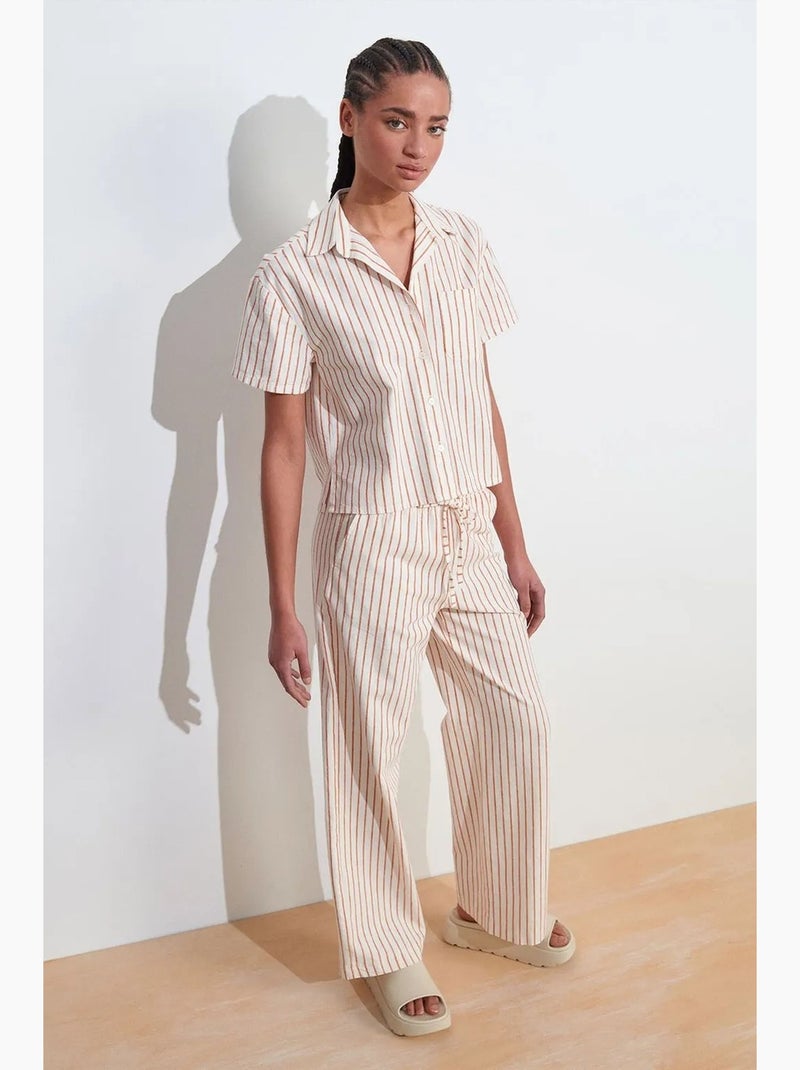 Camicia con bottoni a maniche corte in misto lino dilvin Multicolore - Kiabi