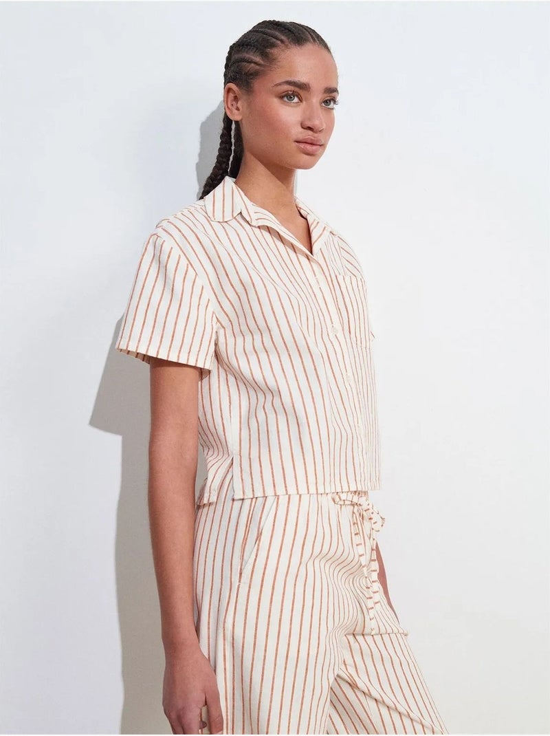 Camicia con bottoni a maniche corte in misto lino dilvin Multicolore - Kiabi