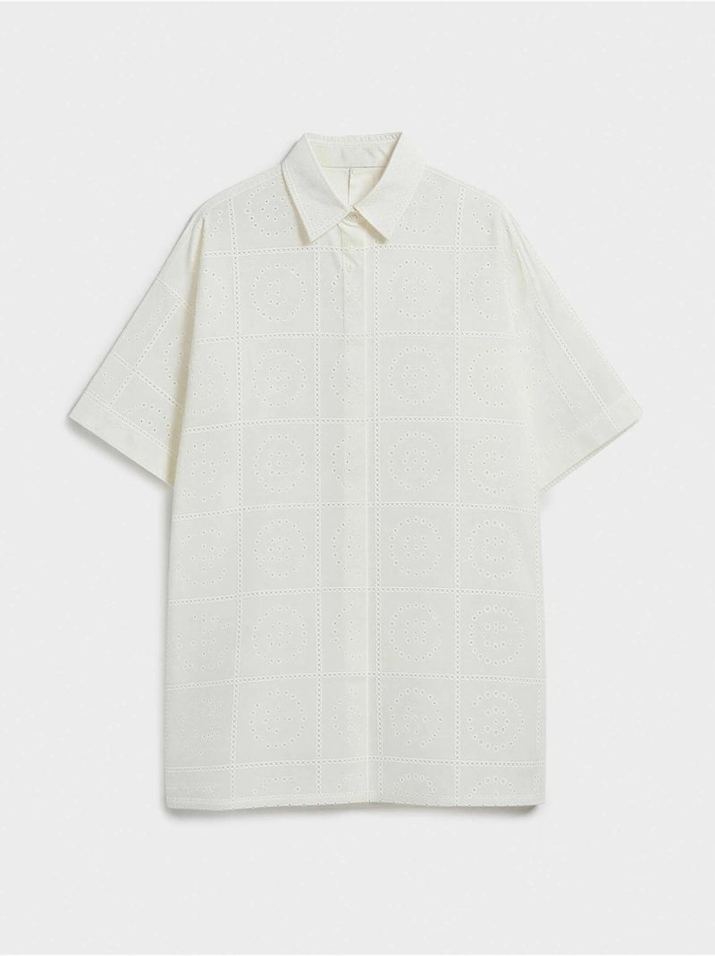 Camicia con bottoni e dettagli traforati 100% cotone Ecru - Kiabi
