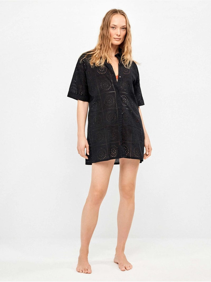 Camicia con bottoni e dettagli traforati 100% cotone Nero - Kiabi