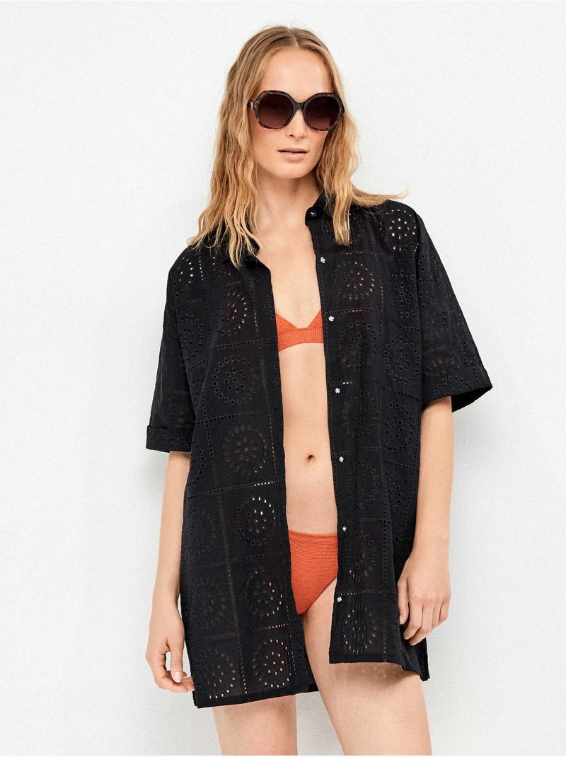 Camicia con bottoni e dettagli traforati 100% cotone Nero - Kiabi