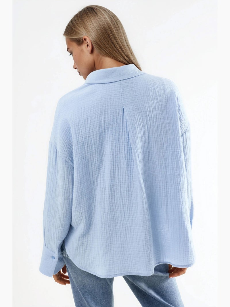 Camicia con bottoni in cotone testurizzato busem Blu cielo - Kiabi