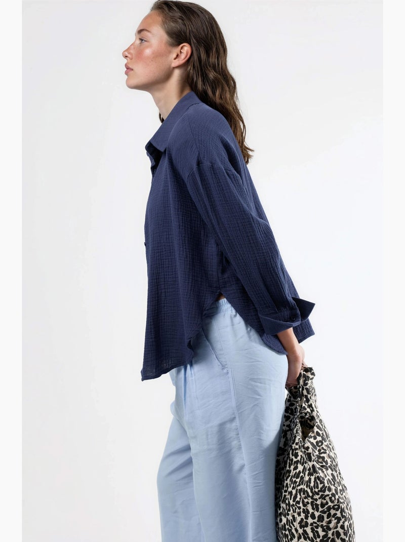 Camicia con bottoni in cotone testurizzato busem Blu marino - Kiabi