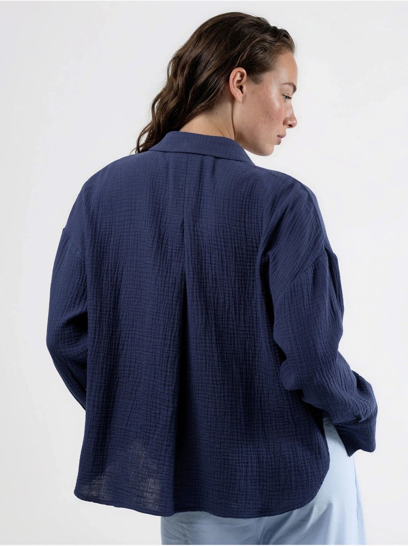 Camicia con bottoni in cotone testurizzato busem Blu marino - Kiabi