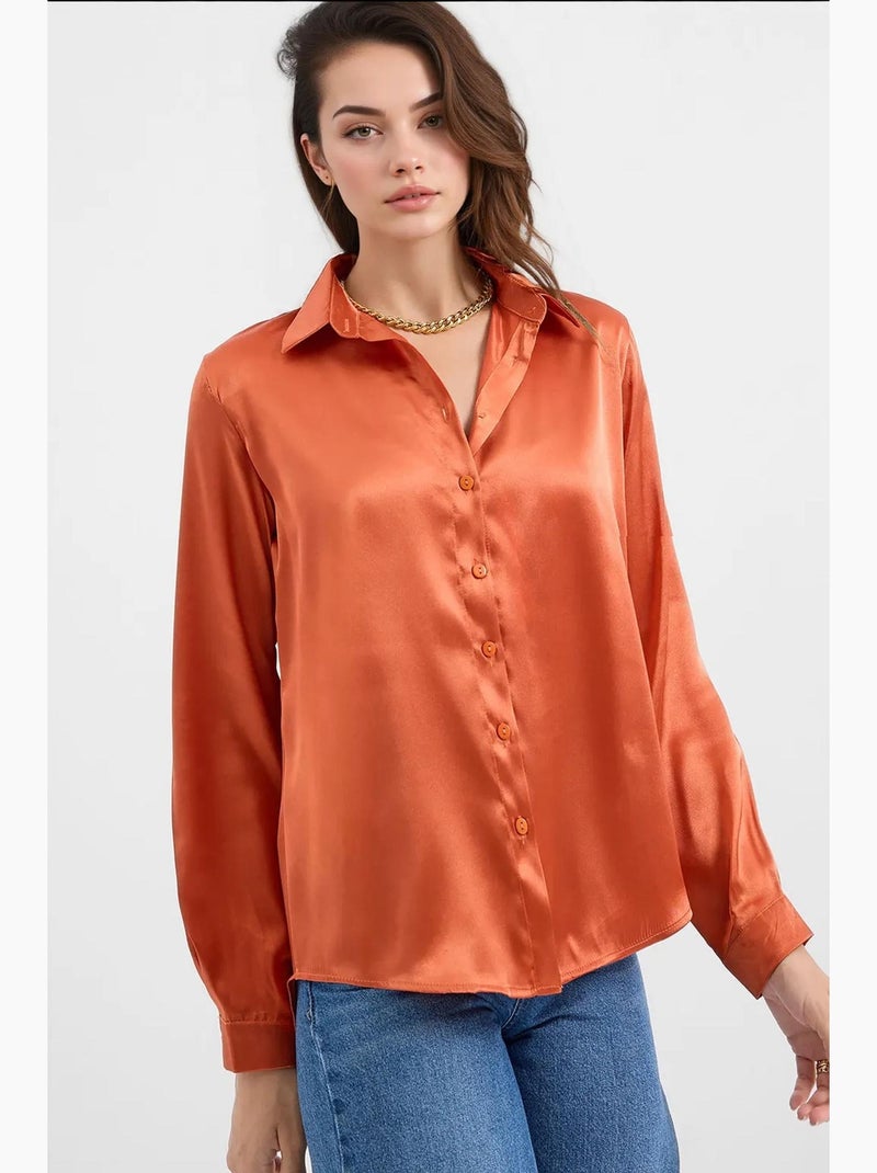 Camicia con bottoni in raso tessuto bdart Arancione mandarino - Kiabi