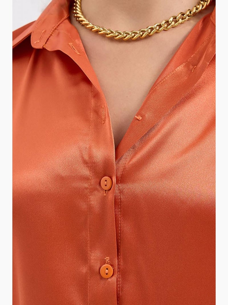 Camicia con bottoni in raso tessuto bdart Arancione mandarino - Kiabi