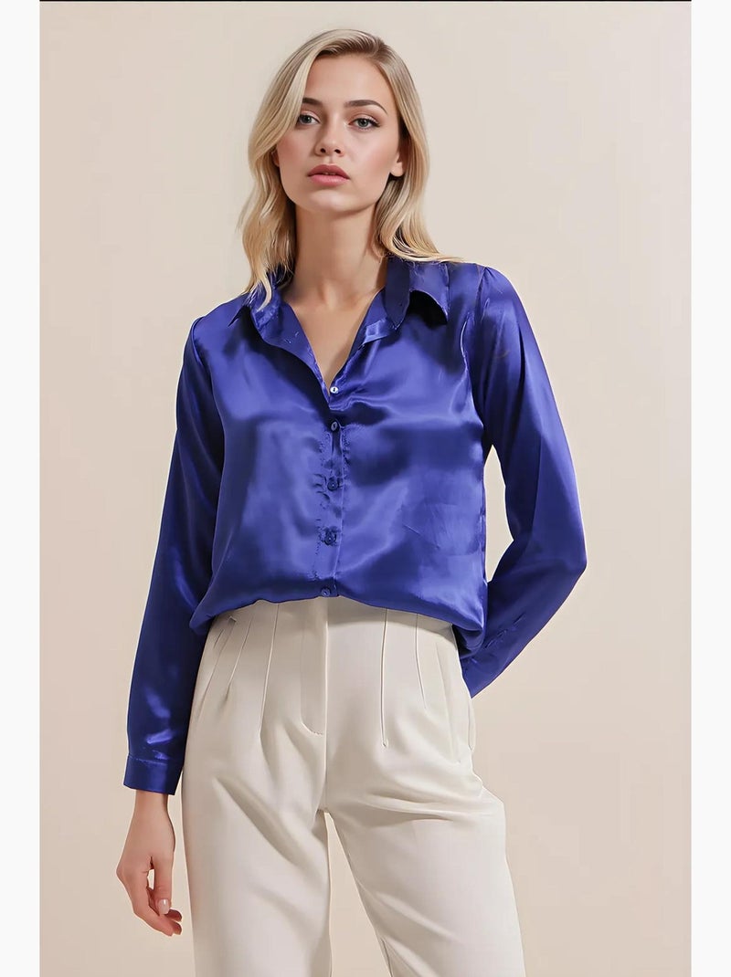 Camicia con bottoni in raso tessuto bdart Blu cobalto - Kiabi