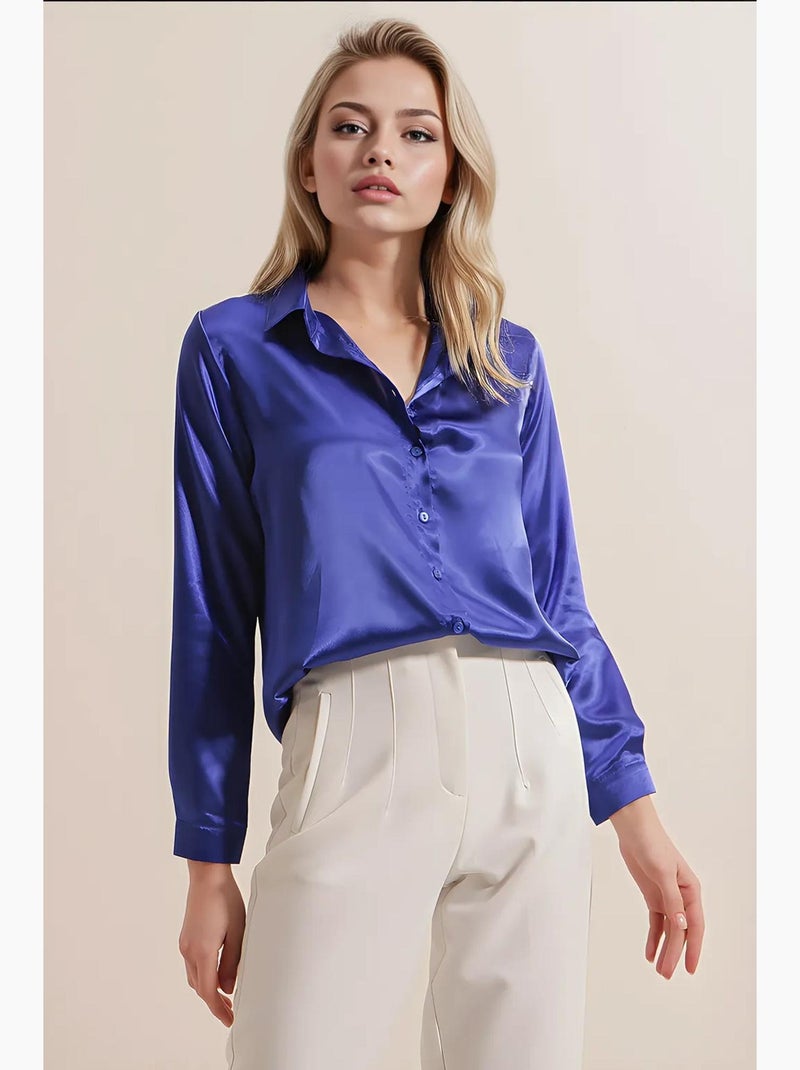 Camicia con bottoni in raso tessuto bdart Blu cobalto - Kiabi