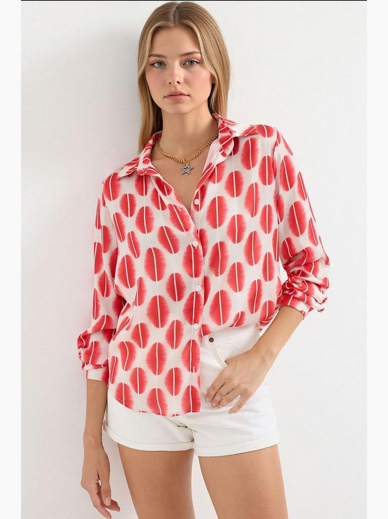Camicia con bottoni in raso tessuto bdart Corallo - Kiabi